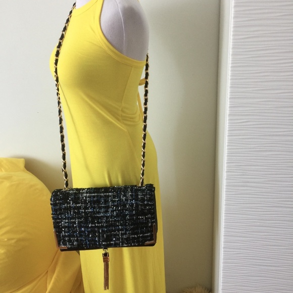 Bebe Blue and Tweed Cross body Purse with Gold - Picture 2 of 8